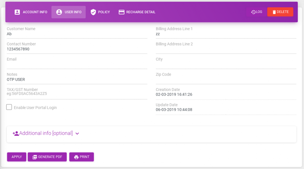 Change User Personal Infomation or generate a user cafe form